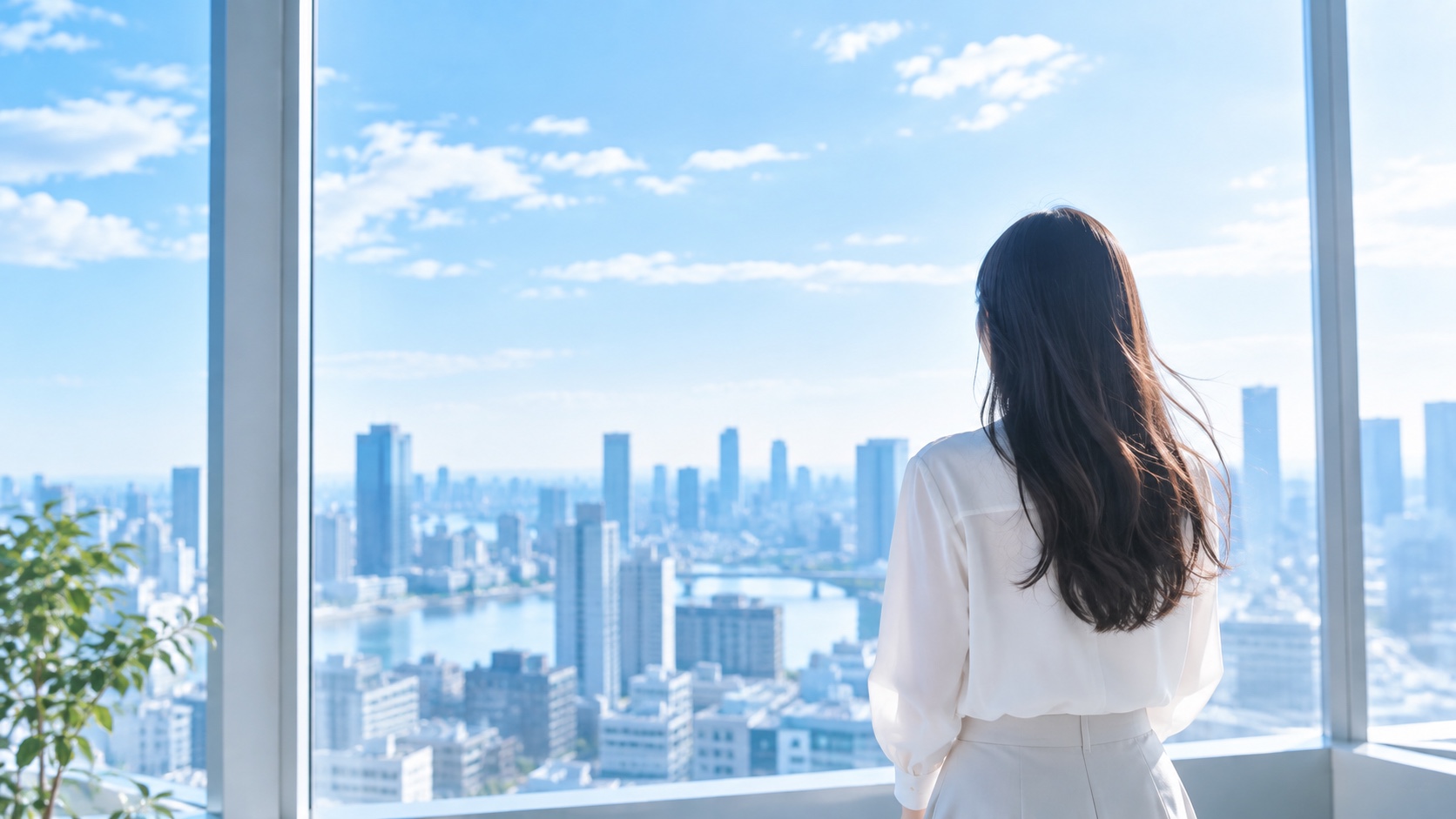 都市を見渡す女性のイメージ